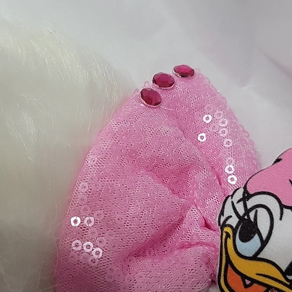 🍎New Daisy Duck Irridescent Sequin Fx Fur Mickey & Minnie Mouse Ears  Headband